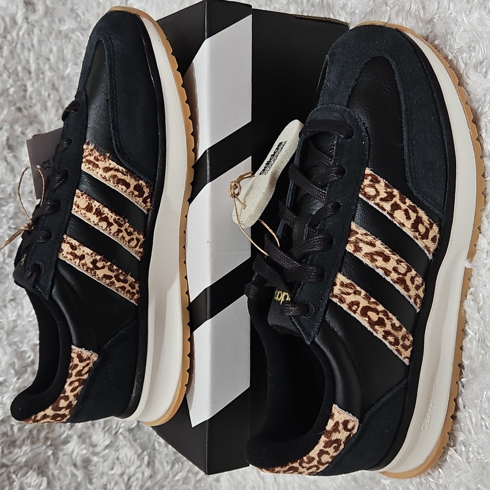Adidas Leather Suede Real Fur Chitah Print Stripes Cloudfoam Sneakers
